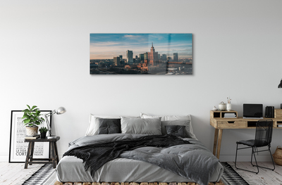 Acrylic print Panorama of sunrise skyscraper in warsaw