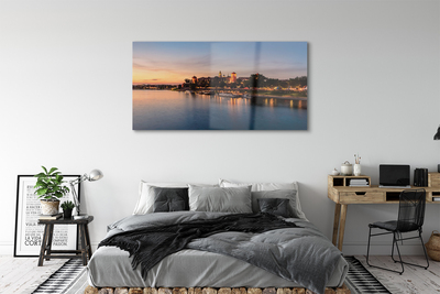 Acrylic print Krakow sunset river lock