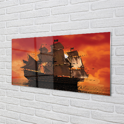 Acrylic print The sky orange ship sea