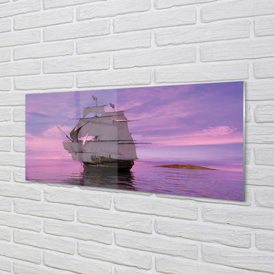 Acrylic print Purple sky ship sea