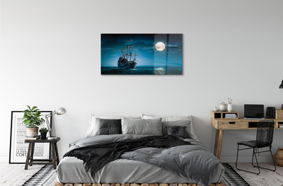 Acrylic print Moon sea ship town