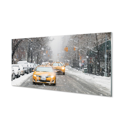 Acrylic print Town car snow winter