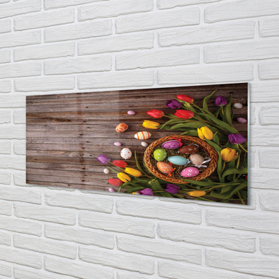 Acrylic print Boards tulips eggs