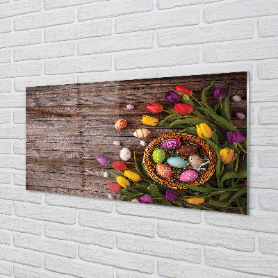 Acrylic print Boards tulips eggs