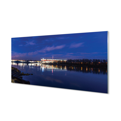 Acrylic print Warsaw stadium river bridge night