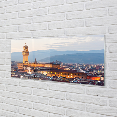 Acrylic print Panorama sunset castle italy