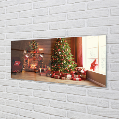 Acrylic print Gifts christmas lights fireplace