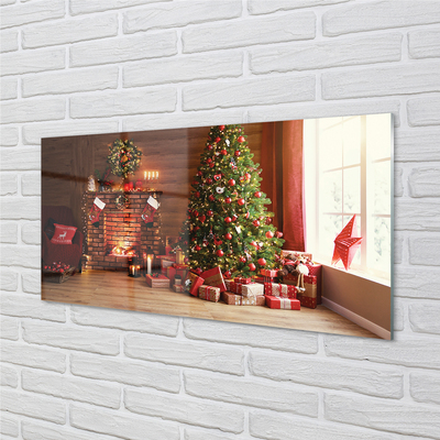 Acrylic print Gifts christmas lights fireplace