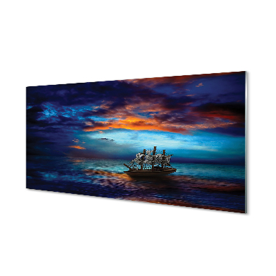 Acrylic print Clouds night sea ship