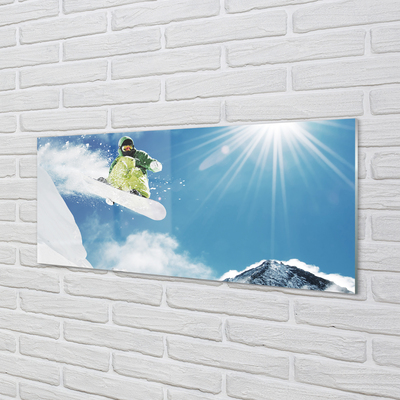 Acrylic print Man mountain snowboarding