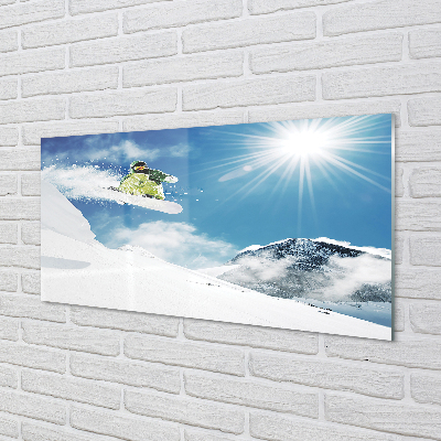 Acrylic print Man mountain snowboarding