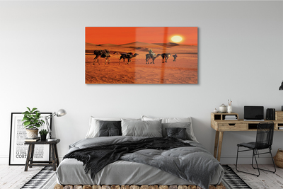 Acrylic print Camels sky sun desert people