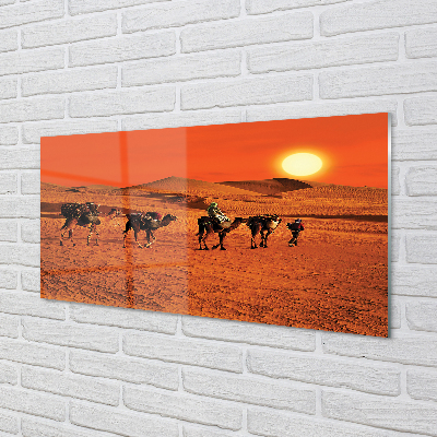 Acrylic print Camels sky sun desert people