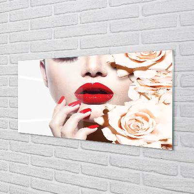 Acrylic print Red lips woman pink