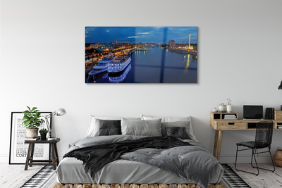Acrylic print The city of sea ship in the night sky
