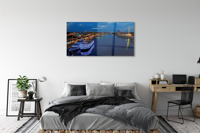 Acrylic print The city of sea ship in the night sky