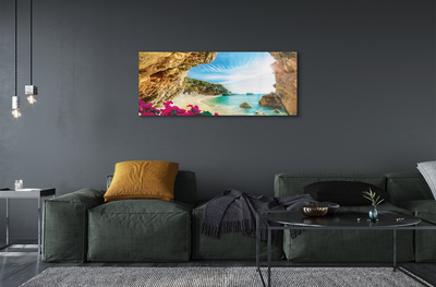 Acrylic print Greece coastal cliffs flowers