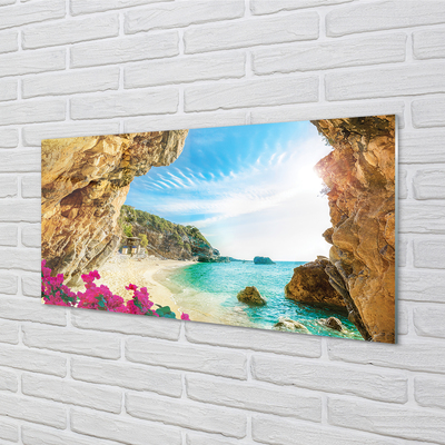 Acrylic print Greece coastal cliffs flowers