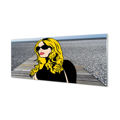 Acrylic print Female black sunglasses red lips