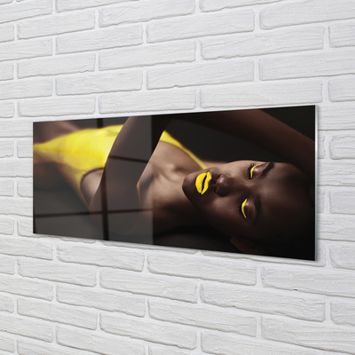 Acrylic print Yellow mouth woman
