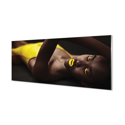 Acrylic print Yellow mouth woman