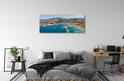 Canvas print Mountain town coast greece