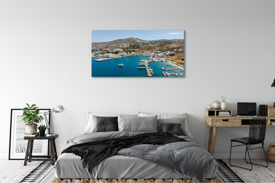 Canvas print Mountain town coast greece