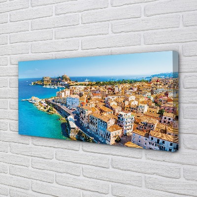 Canvas print Town on the coast of greece sea