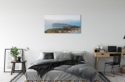 Canvas print Island mountain sea ship