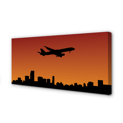 Canvas print Airplane sky and sunset