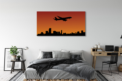 Canvas print Airplane sky and sunset
