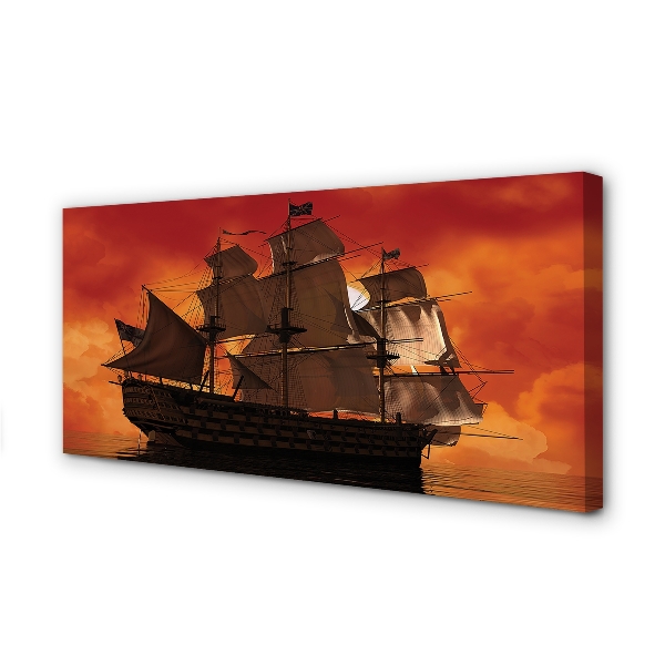 Canvas print The sky orange ship sea