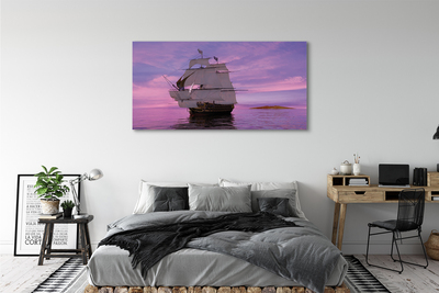Canvas print Purple sky ship sea
