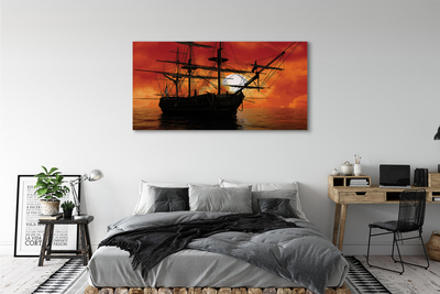 Canvas print The sea ship sky sun clouds