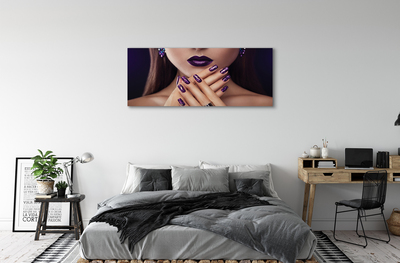 Canvas print Female hands purple lips