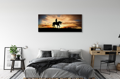 Canvas print Woman on unicorn sunset sun