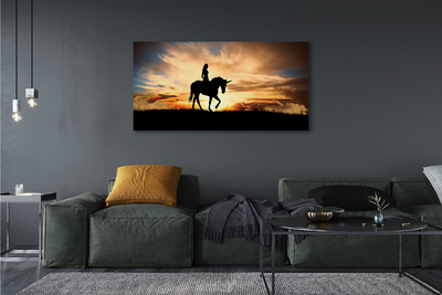 Canvas print Woman on unicorn sunset sun