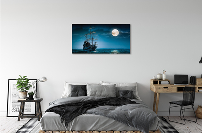 Canvas print Moon sea ship town