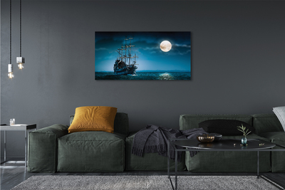 Canvas print Moon sea ship town