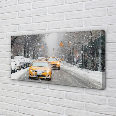 Canvas print Town car snow winter