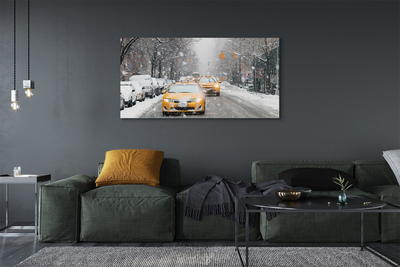 Canvas print Town car snow winter