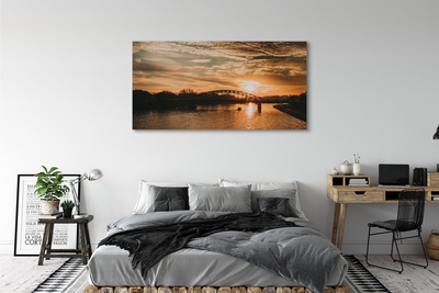 Canvas print Sunset river bridge krakow