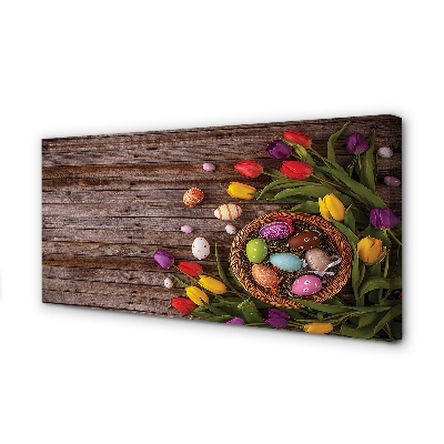 Canvas print Boards tulips eggs