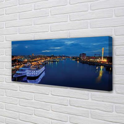Canvas print The city of sea ship in the night sky