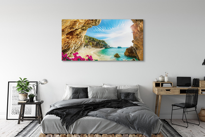 Canvas print Greece coastal cliffs flowers