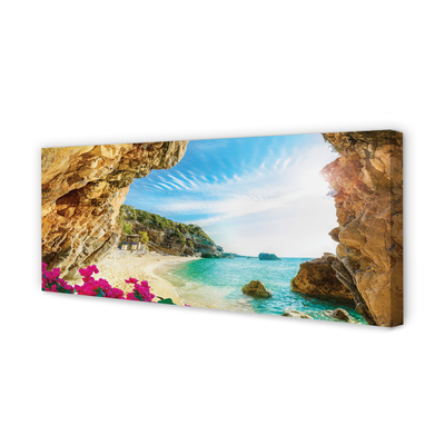 Canvas print Greece coastal cliffs flowers