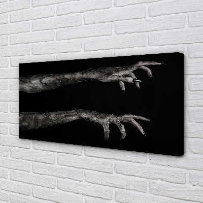 Canvas print Black background dirty hands