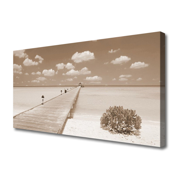 Canvas print Sea bridge landscape sepia