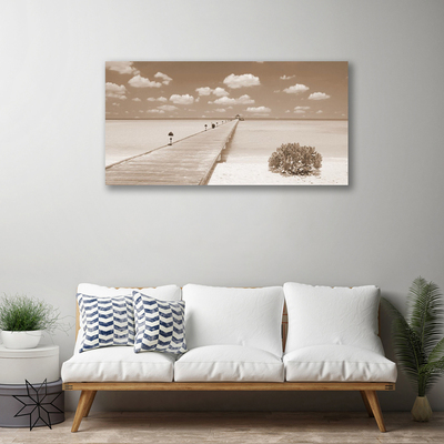 Canvas print Sea bridge landscape sepia