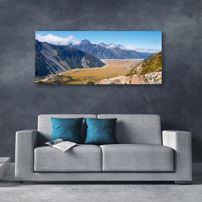 Canvas print Mountains valley landscape blue brown